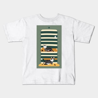Striped Purrfection: Cat Design with Style Kids T-Shirt